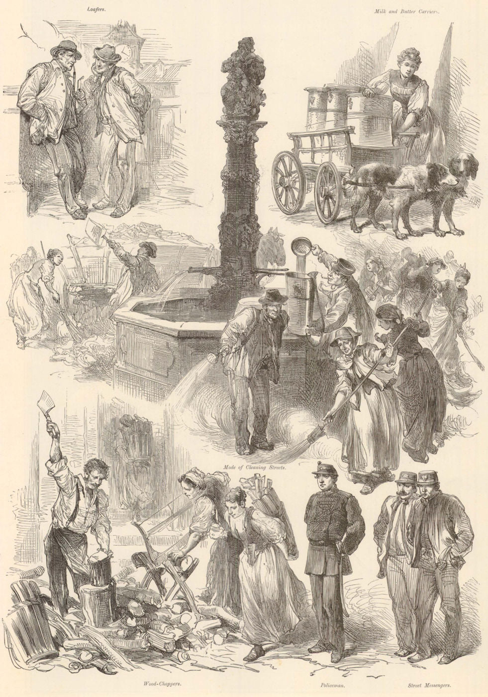Sketches in the streets of Berne, Switzerland 1893 old antique print picture